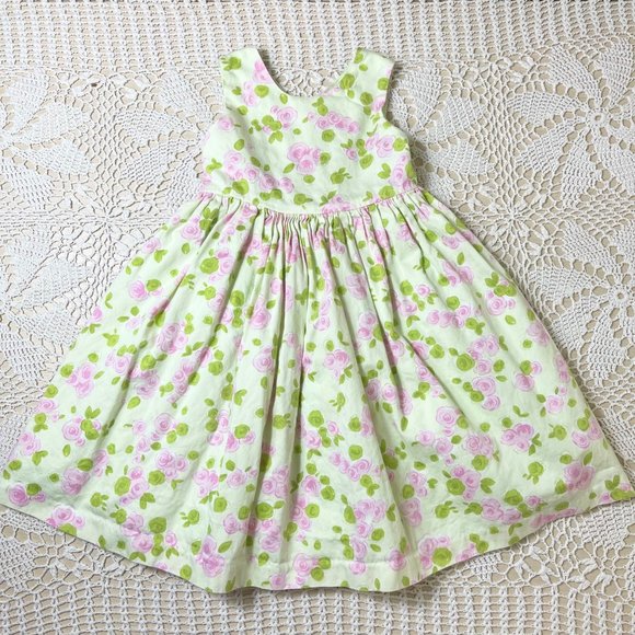 Vintage 1990s Plum Pudding Girls 6 Years Spring Green Floral Sleeveless Dress - Picture 1 of 6